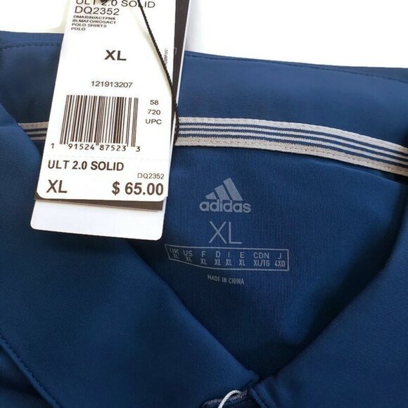 Adidas Golf Ultimate 2.0 Solid Short Sleeve Polo Shirt Mens Size XL Dark Marina - Picture 5 of 7